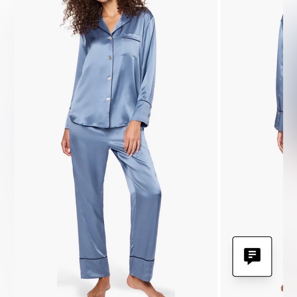 Silky Blue Satin Pajama Set - Classic Button-Up Lounge Set